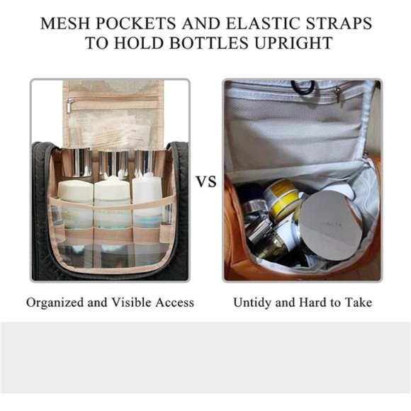 Toiletry Bag for Men Travel Cosmetic Makeup Bag w/ Hanging Hook Water-resistant - Picture 2 of 6